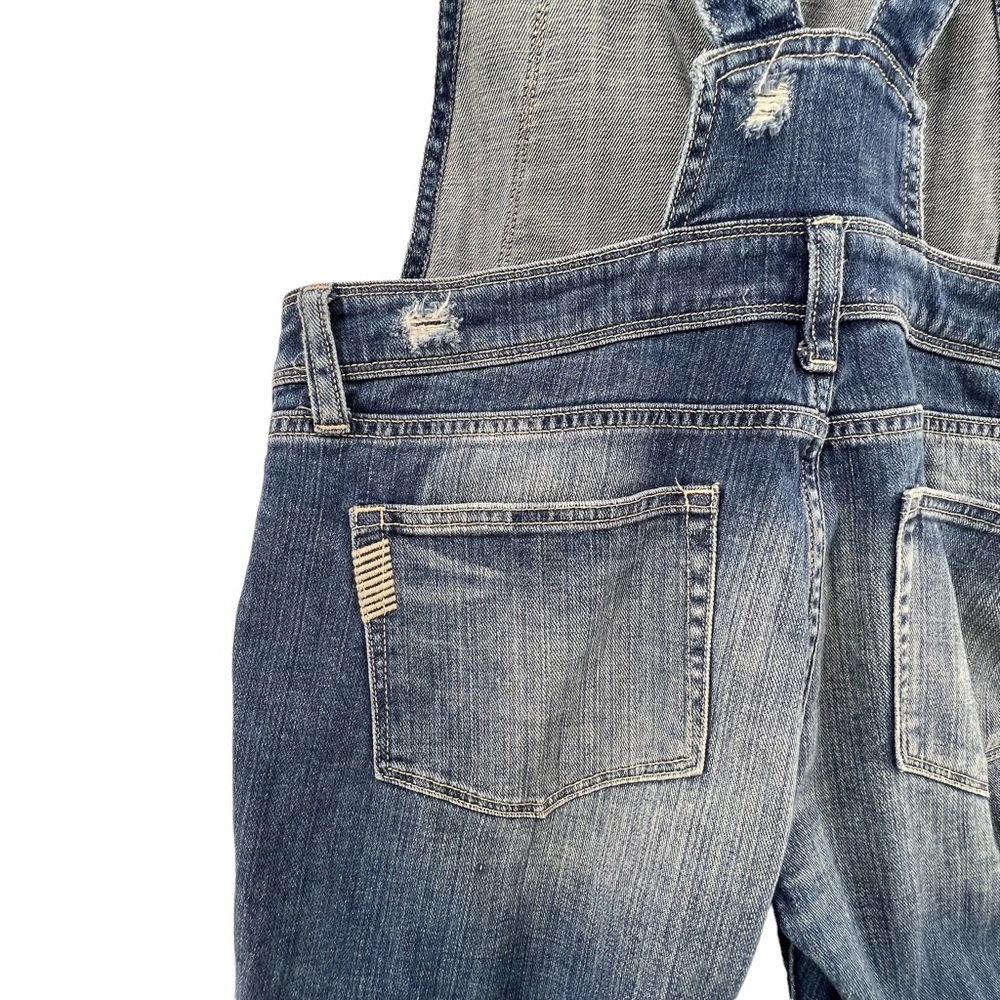 PAIGE Faded Blue Distressed Denim Overalls - Picture 4 of 8